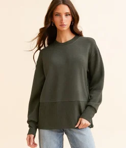 Varley Lowry Oversized Sweat Pullover Olive Marl Clearance