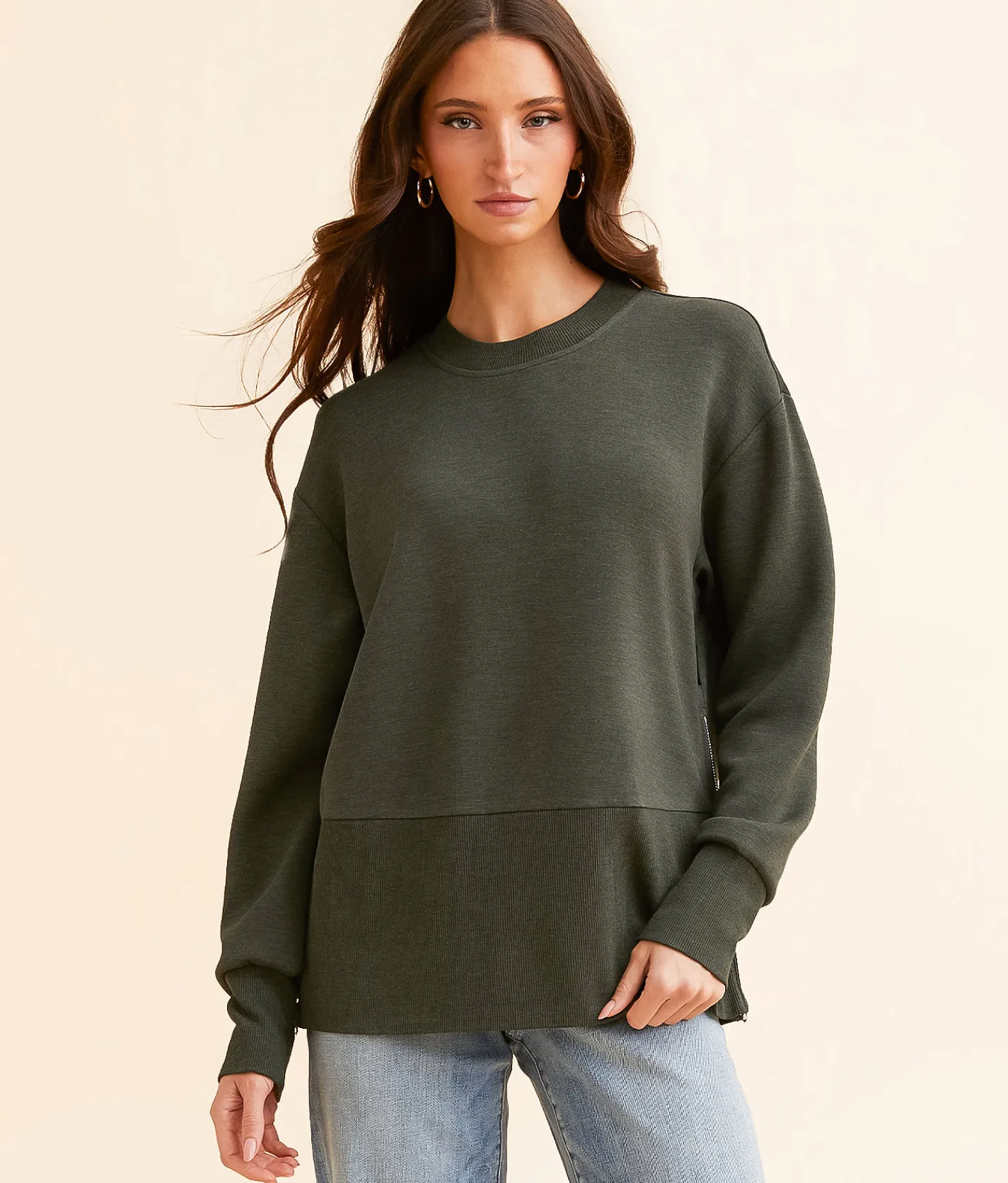 Varley Lowry Oversized Sweat Pullover Olive Marl Clearance