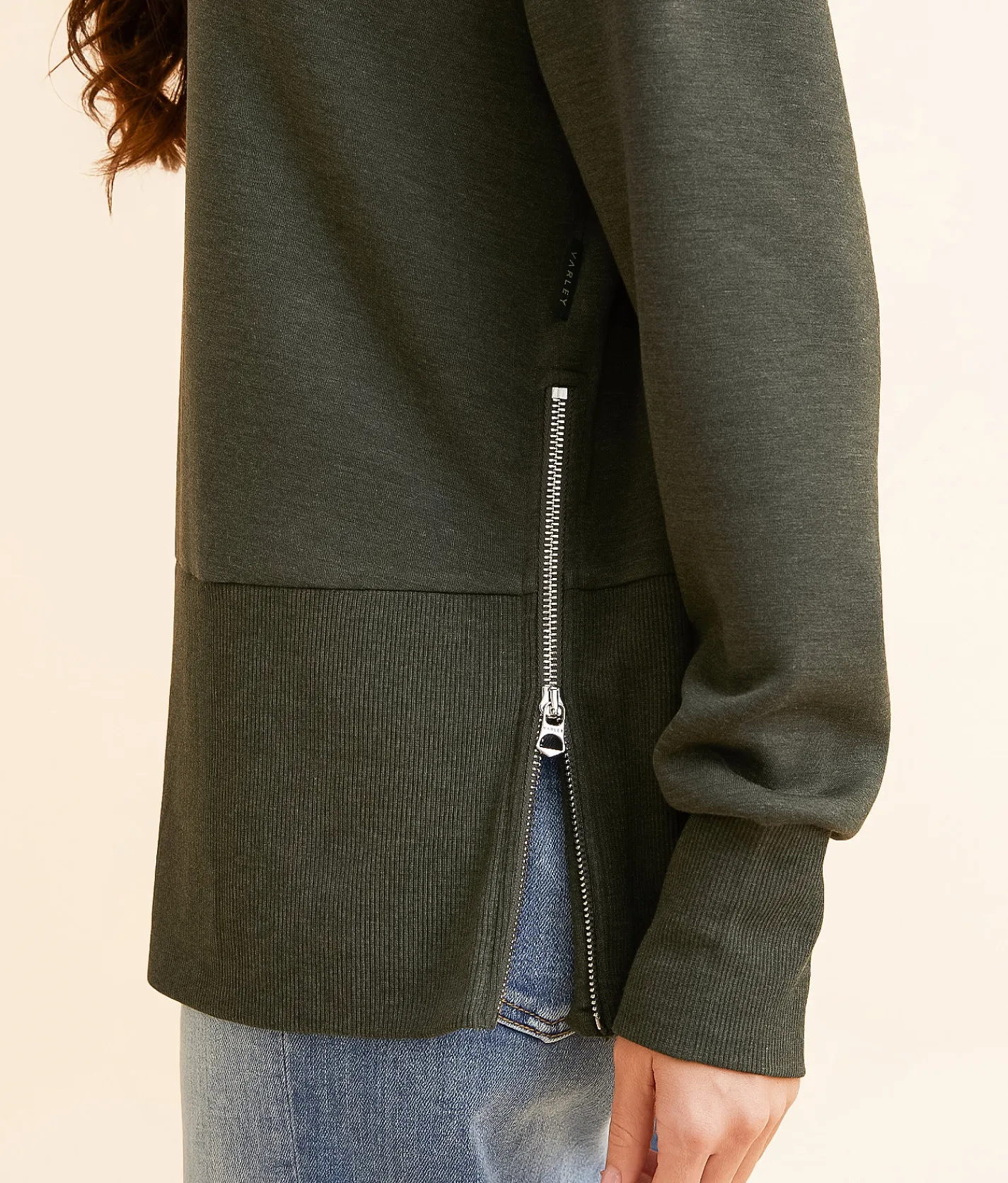 Varley Lowry Oversized Sweat Pullover Olive Marl Clearance