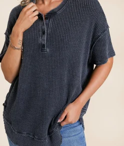 Tops | White Crow Lucy Waffle Henley Washed Black