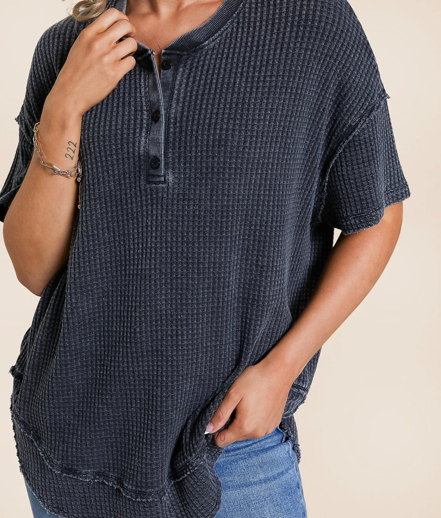 Tops | White Crow Lucy Waffle Henley Washed Black