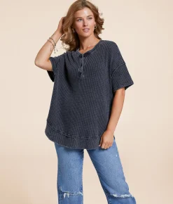 Tops | White Crow Lucy Waffle Henley Washed Black