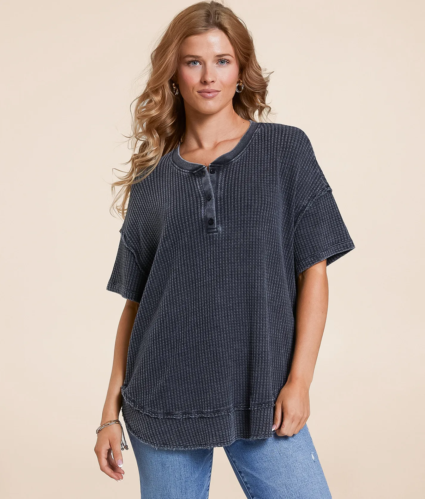 Tops | White Crow Lucy Waffle Henley Washed Black