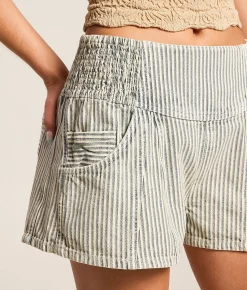 Free People Luna Railroad Striped Pull-On Short Horizon Stripe New