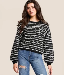 Tops | Willow & Root Lurex Striped Sweater Black Silver Tinsel