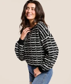 Tops | Willow & Root Lurex Striped Sweater Black Silver Tinsel