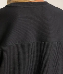 White Crow Lyla Waffle Knit Thermal Top Washed Black Discount