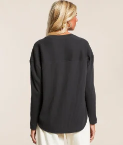 White Crow Lyla Waffle Knit Thermal Top Washed Black Discount
