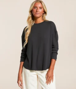 White Crow Lyla Waffle Knit Thermal Top Washed Black Discount