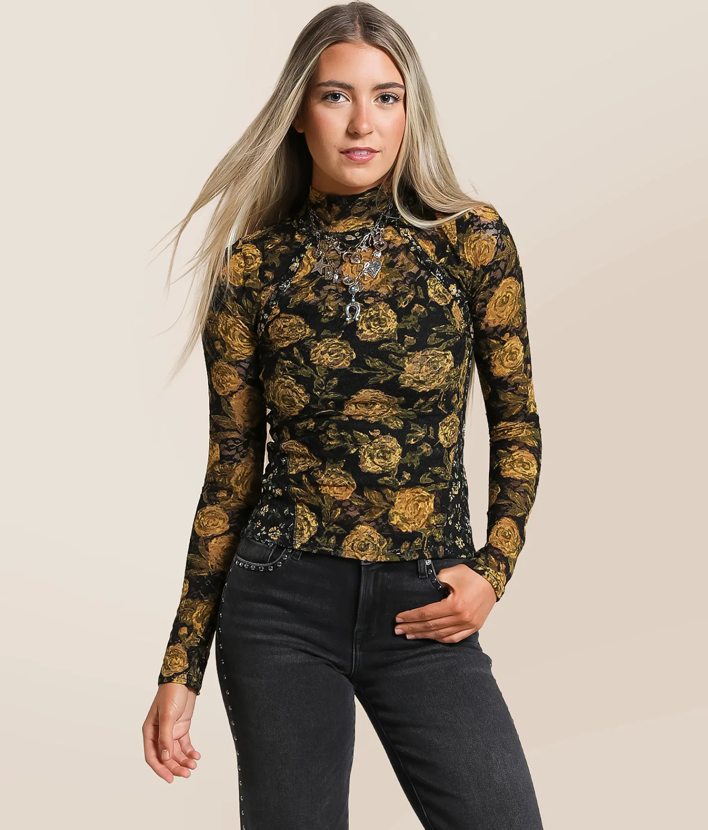 Free People Lyric Floral Lace Top Ivory Combo Sale