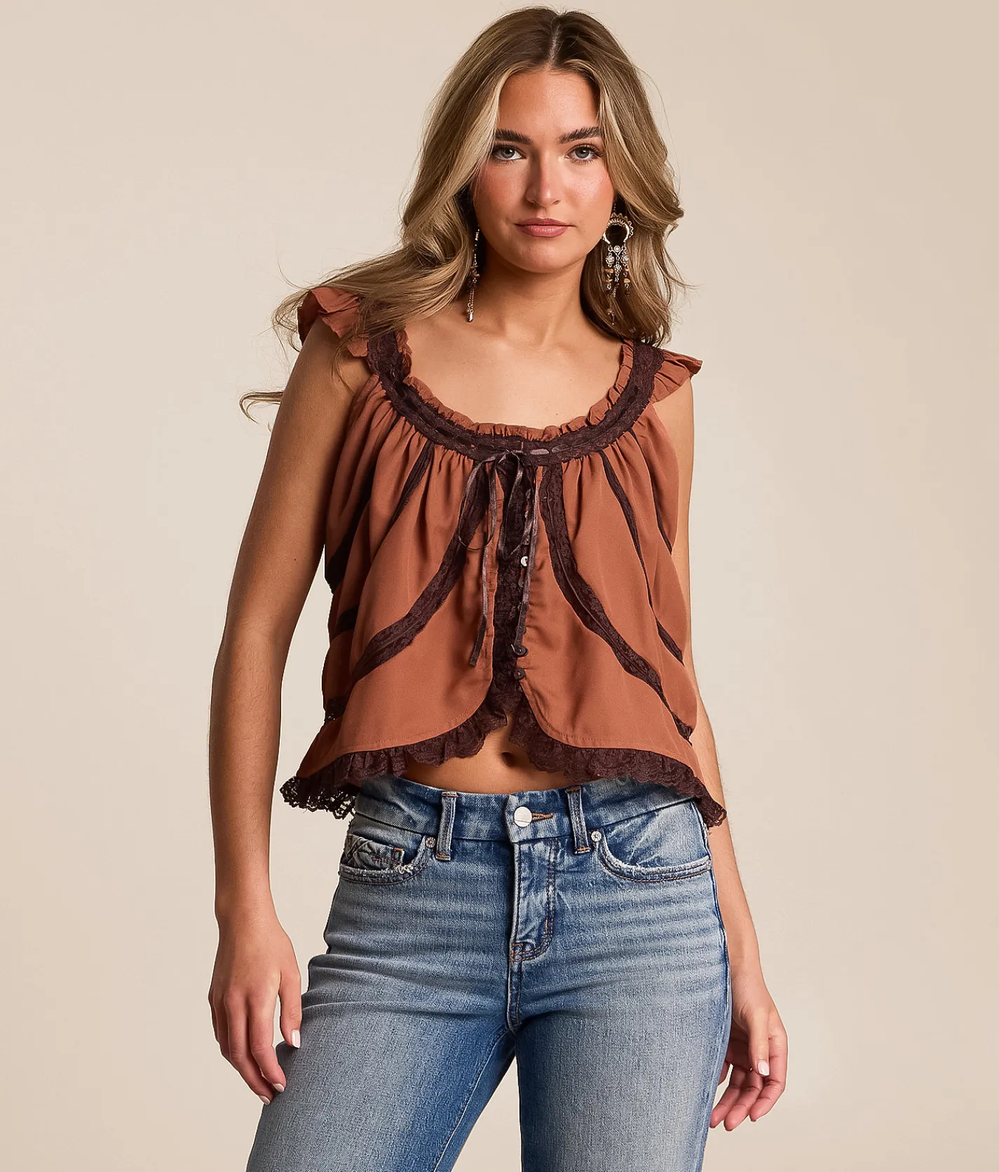 Tops | Free People Mabel Ruffle Tank Top Peony Canyon