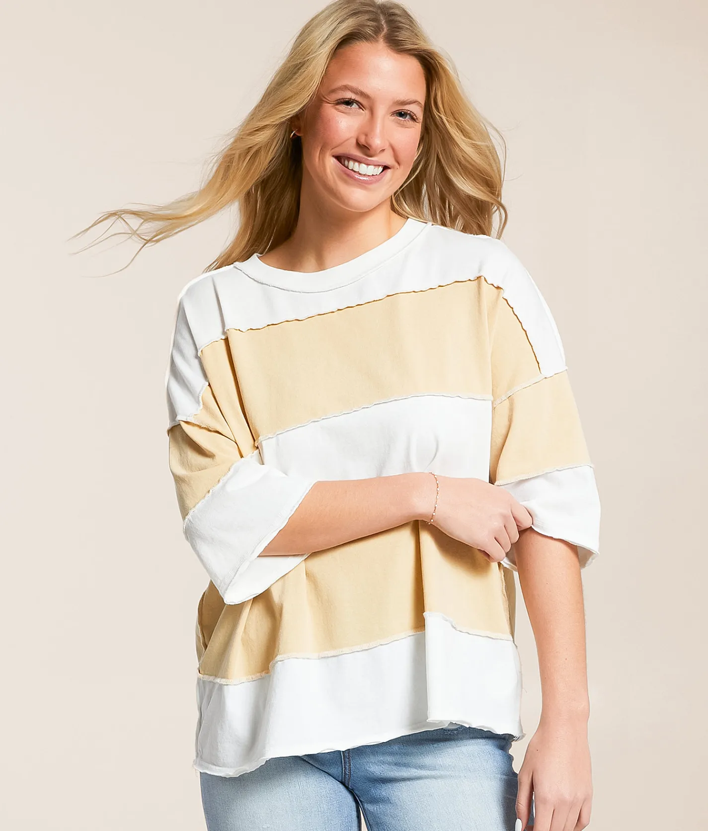 Tops | Free People Maddie Oversized T-Shirt Ivory Combo