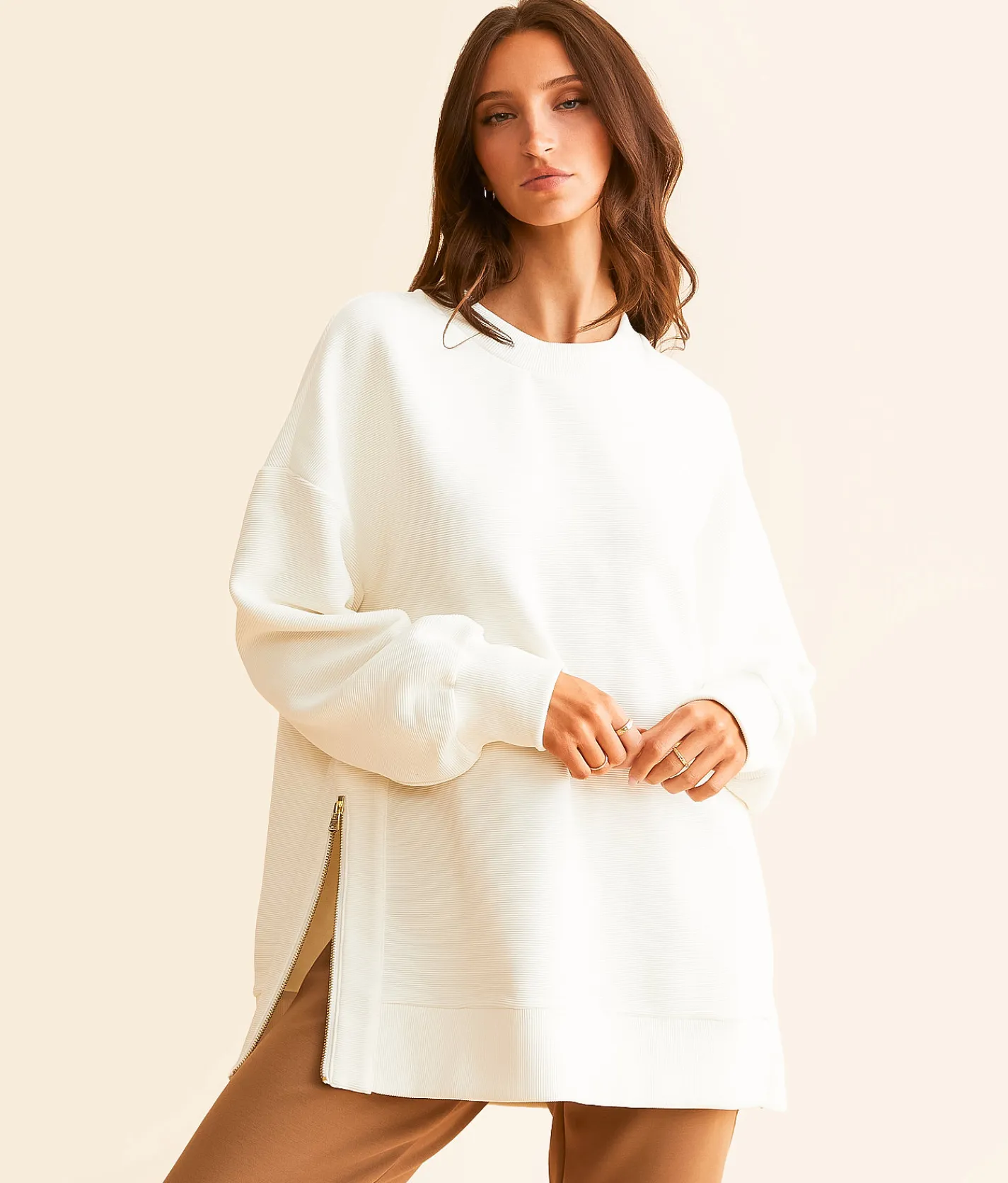 Varley Mae Boyfriend Oversized Sweat Pullover Egret Discount