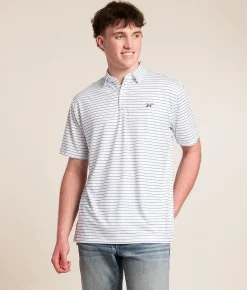 Fieldstone Mariner Striped Performance Polo Dusty Teal Outlet
