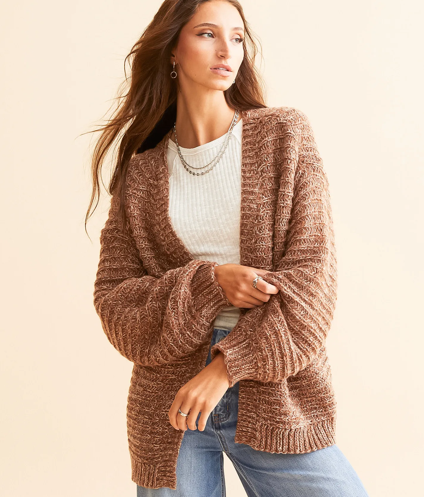 Tops | Daytrip Marled Cardigan Sweater Brown