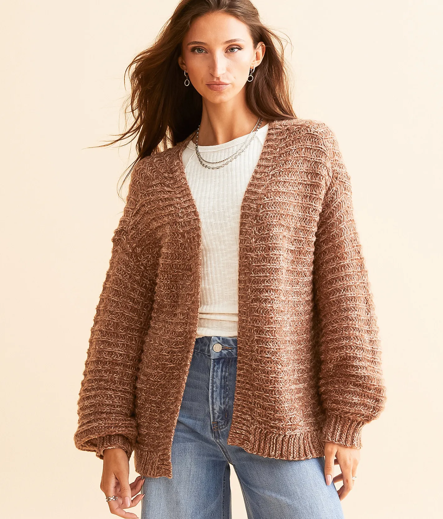 Tops | Daytrip Marled Cardigan Sweater Brown