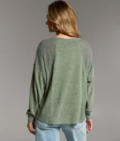Tops | BKE Marled Crochet Top Green