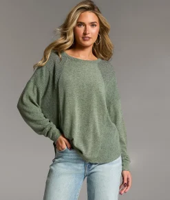 Tops | BKE Marled Crochet Top Green
