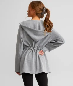 A. Peach Marled Knit Hooded Jacket Grey Hot