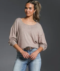Buckle Black Marled Knit Top Cocoa Brown Sale
