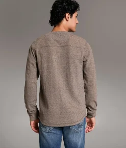 Tops | BKE Marled Snap Henley Brown Black