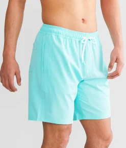 Bottoms|Swimwear | Departwest Marled Stretch Swim Trunks Bright Teal