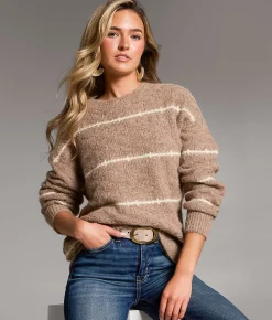 Tops | BKE Marl Striped Sweater Chocolate
