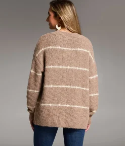 Tops | BKE Marl Striped Sweater Chocolate