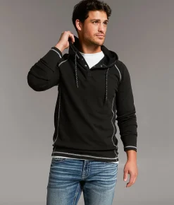 BKE McCallum Thermal Henley Hoodie Black Best
