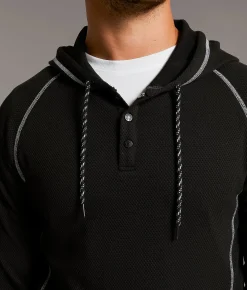 BKE McCallum Thermal Henley Hoodie Black Best