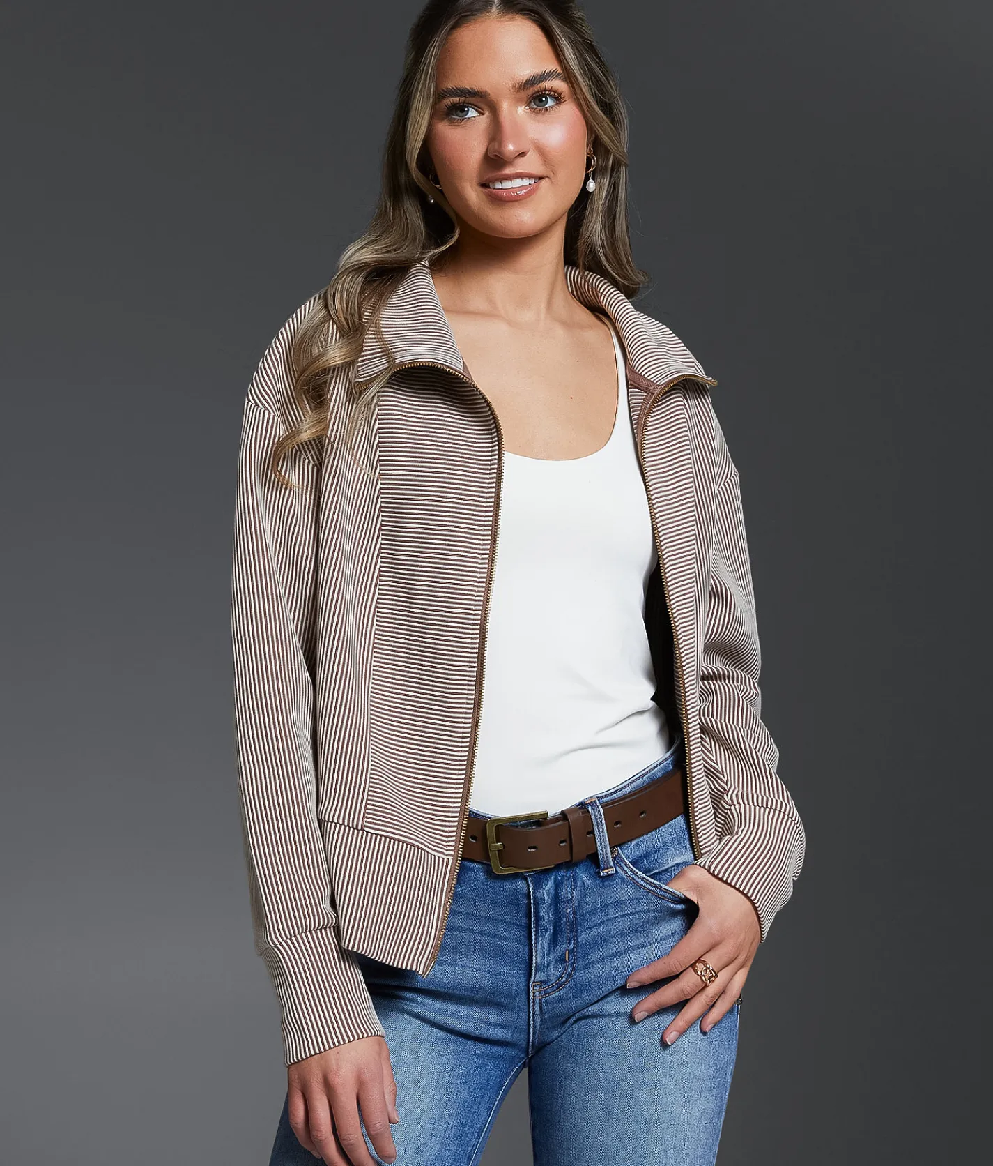 Buckle Black Meadow Striped Jacket Brown Stripe Clearance