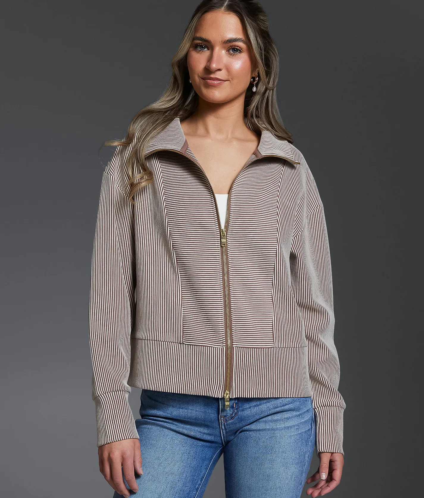 Buckle Black Meadow Striped Jacket Brown Stripe Clearance