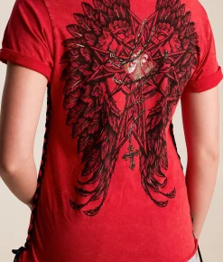 Tops | Affliction Medallion Lace-Up T-Shirt Cranberry Lava Wash