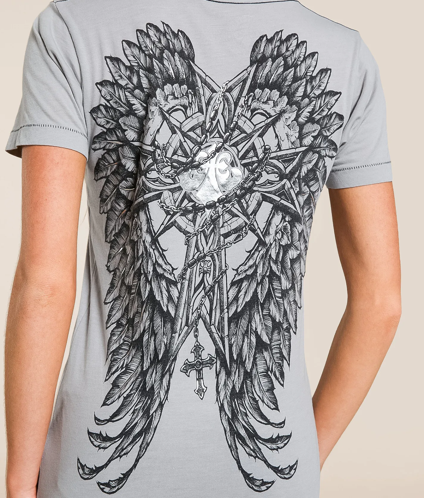 Affliction Medallion T-Shirt Silver Grey Burnout Discount