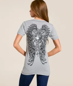 Affliction Medallion T-Shirt Silver Grey Burnout Discount