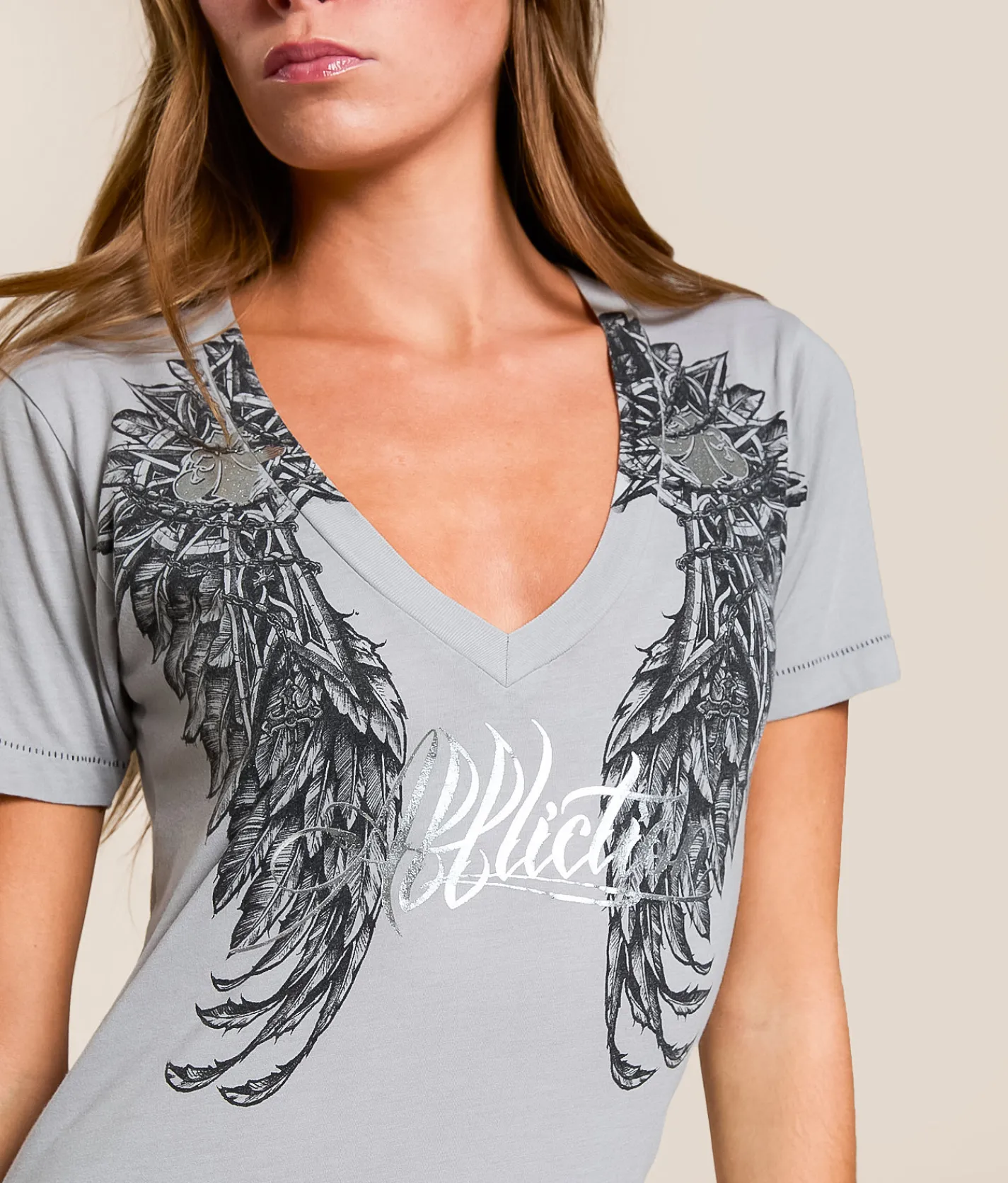 Affliction Medallion T-Shirt Silver Grey Burnout Discount