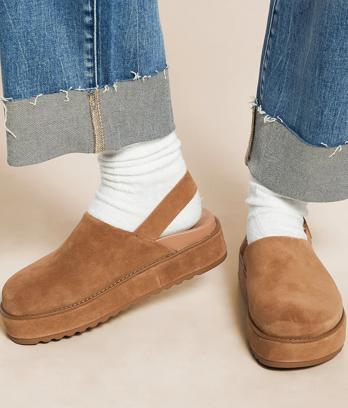 Steve Madden Mellow Leather Platform Clog Cognac Suede Hot