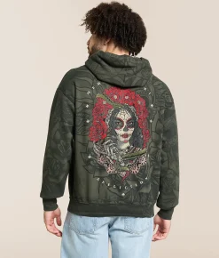 Affliction Memento Mori Hooded Sweatshirt Olive Reactive Best
