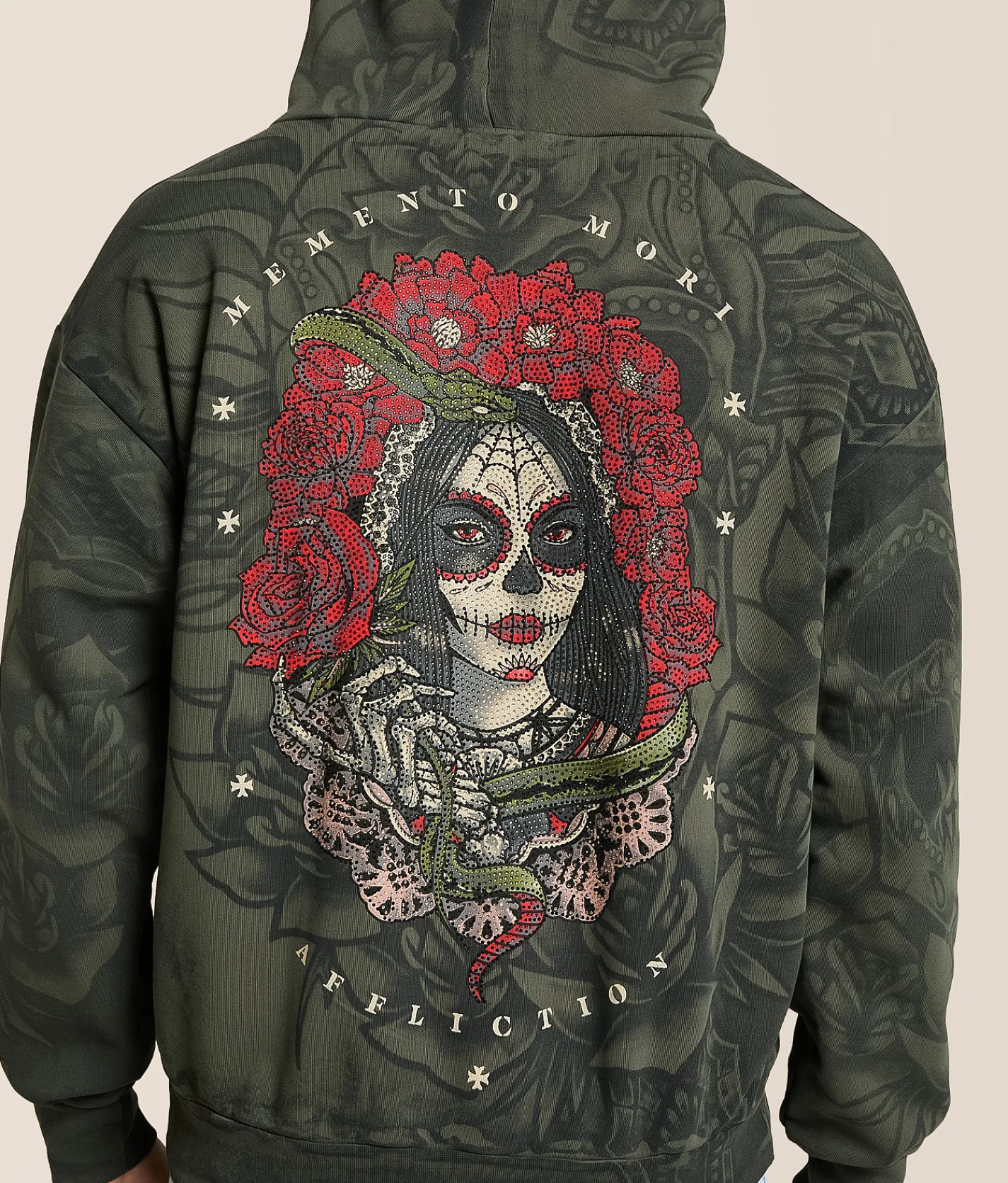 Affliction Memento Mori Hooded Sweatshirt Olive Reactive Best