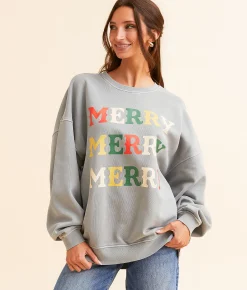 Modish Rebel Merry Merry Merry Oversized Pullover Washed Grey Discount