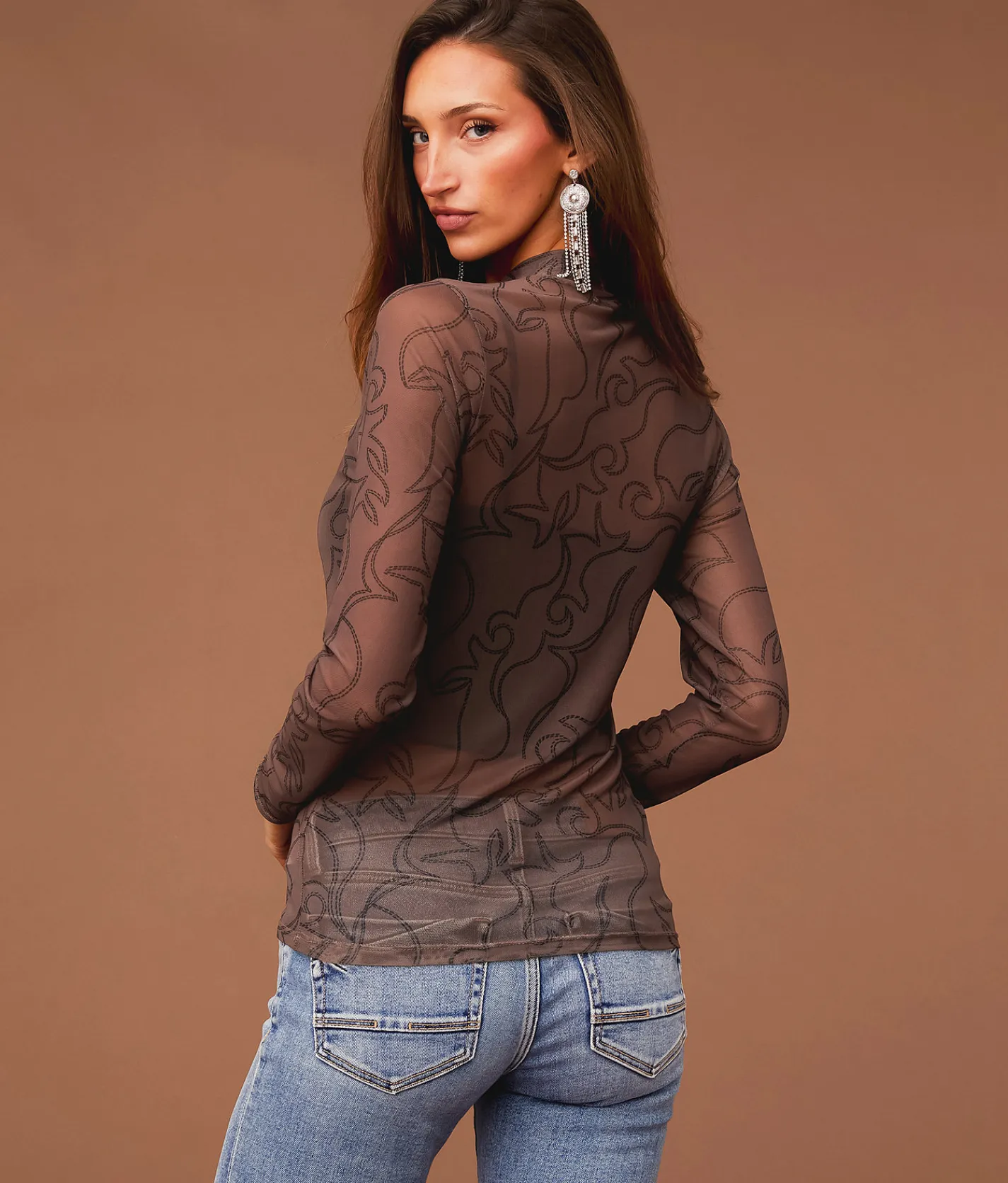Sterling & Stitch Mesh Boot Stitch Top Brown Black Combo Best
