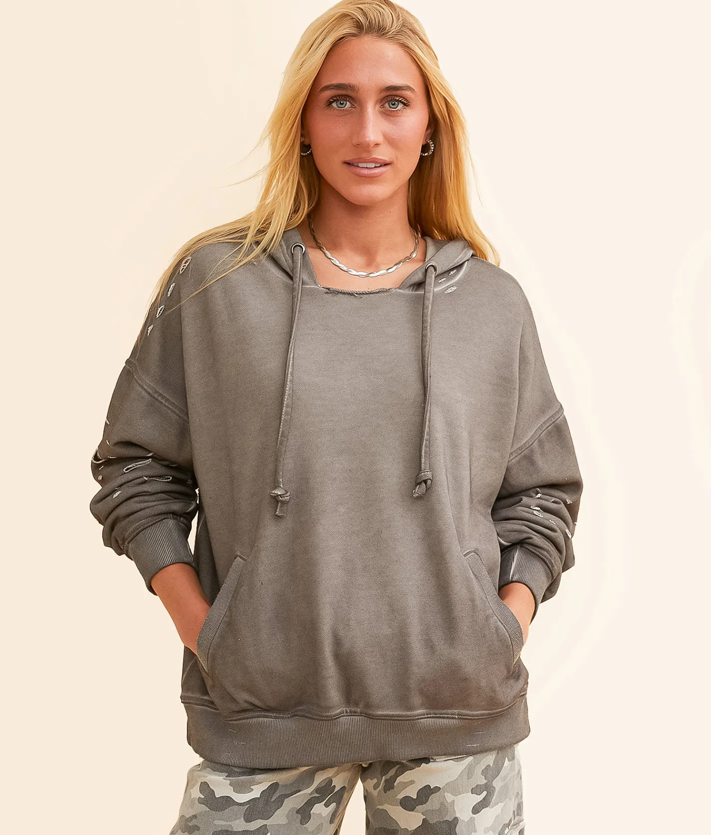 Tops | Gilded Intent Mesh Inset Hooded Sweatshirt Bungee Cord