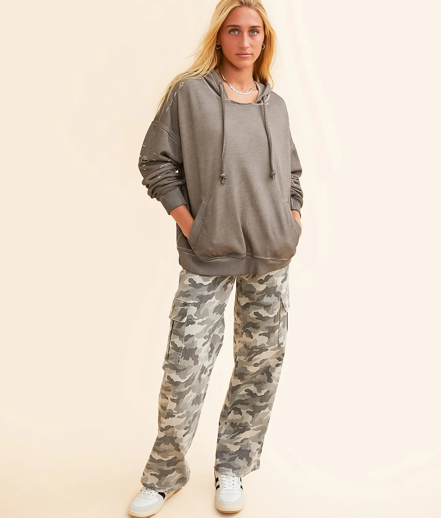 Tops | Gilded Intent Mesh Inset Hooded Sweatshirt Bungee Cord