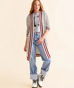 DH Apparel Metallic Open Stitch Cardigan Sweater Grey Best