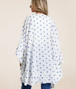 En Creme Metallic Striped Kimono White Blue Outlet