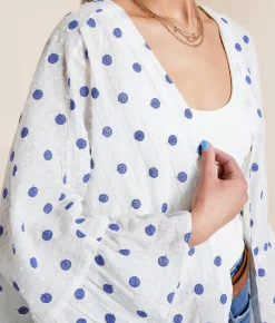 En Creme Metallic Striped Kimono White Blue Outlet