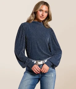Daytrip Metallic Striped Top Navy Best