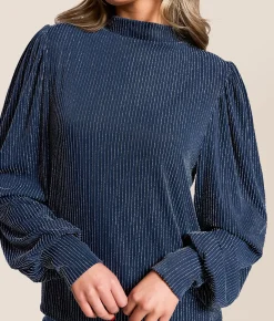 Daytrip Metallic Striped Top Navy Best