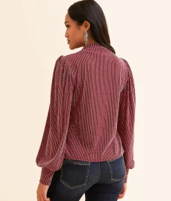 Daytrip Metallic Stripe Top Burgundy Hot