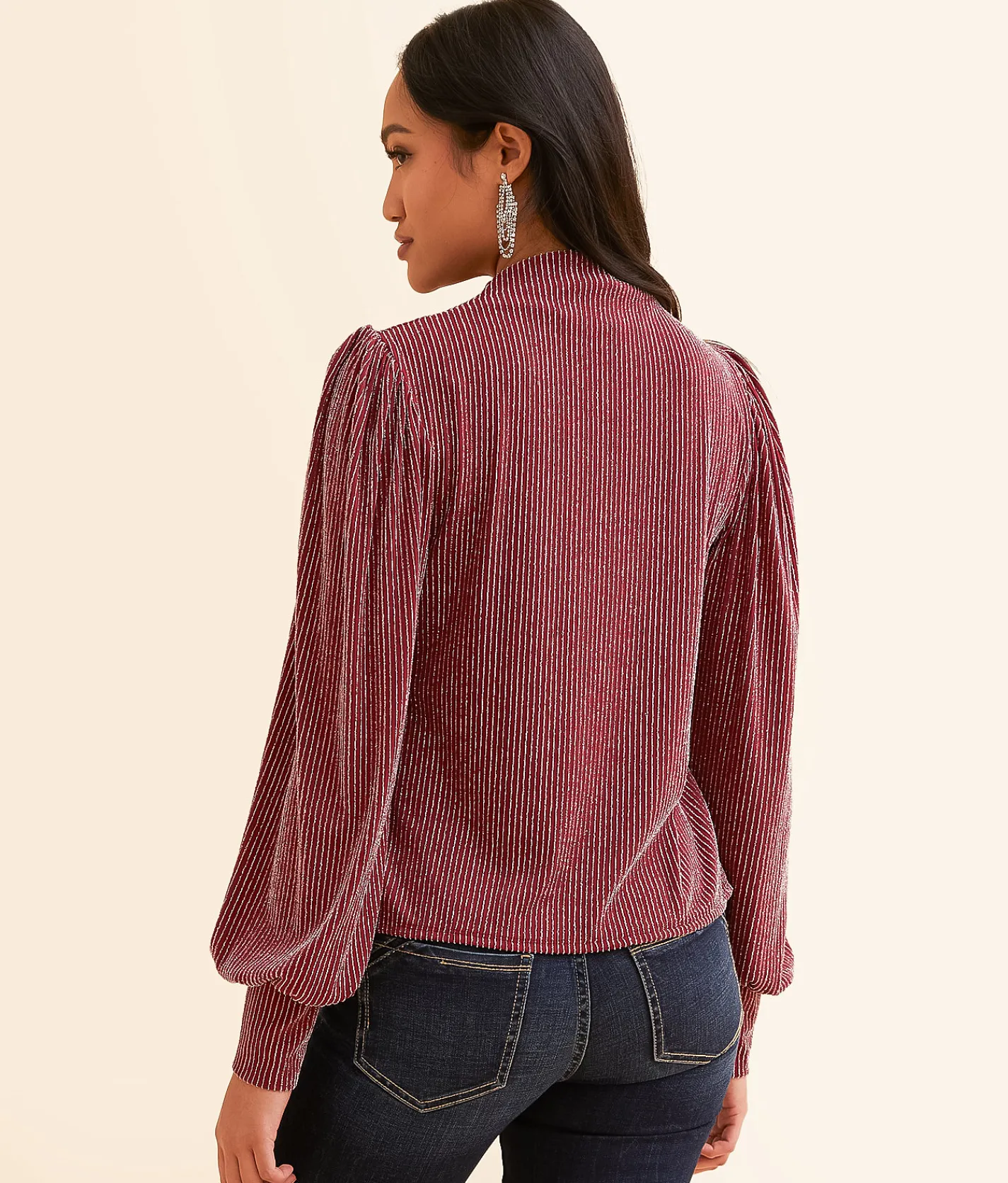 Daytrip Metallic Stripe Top Burgundy Hot